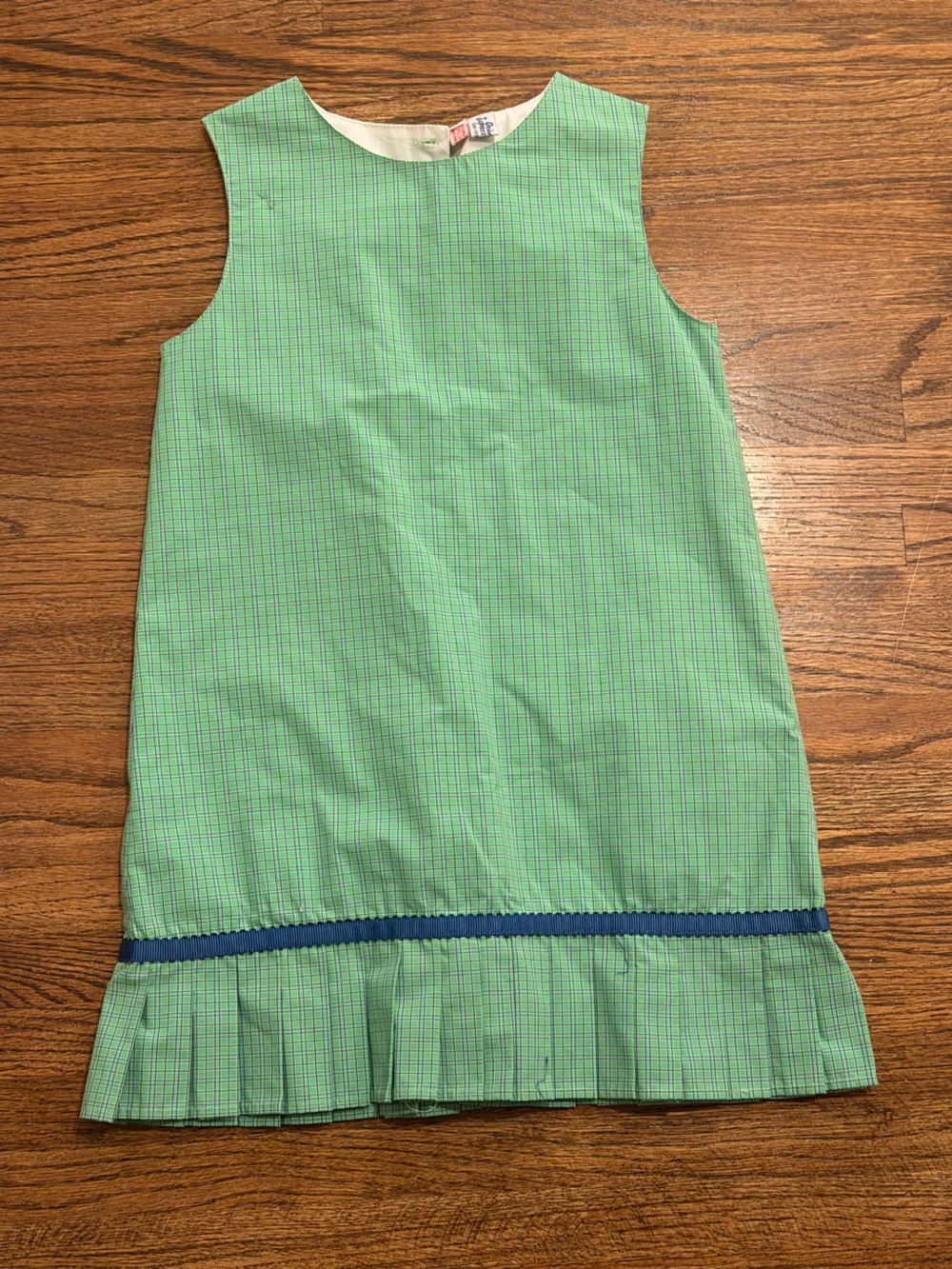 NWOT Orient Expressed Size 4 Green Dress Micro-Check sleeveless blue Trim